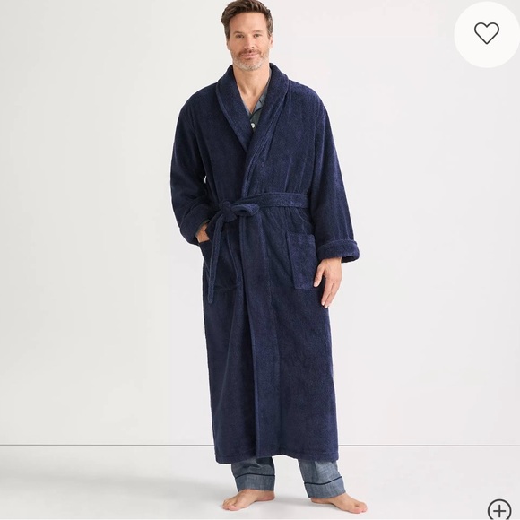 NWT Land’s End Men’s Full Length Turkish Terry Robe 100% cotton Size XL Blue - Picture 2 of 7